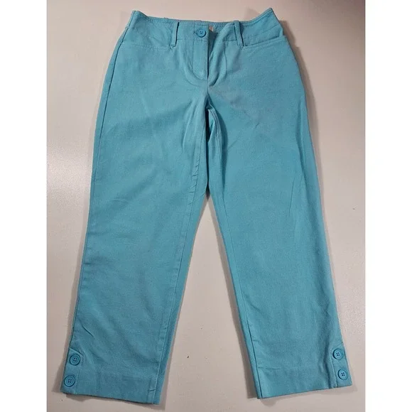 Talbots 2p PETITE curvy stretch vivid blue Capri career casual * - Picture 2 of 9